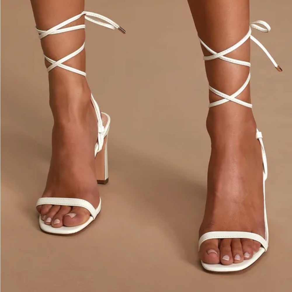 Xylia White Lace-Up Heels